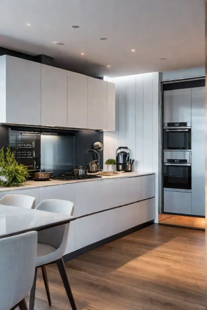 Industrialstyle kitchen with exposed brick metal accents and open shelving