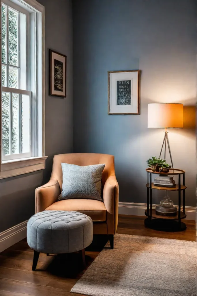 Inviting reading nook with warm lighting