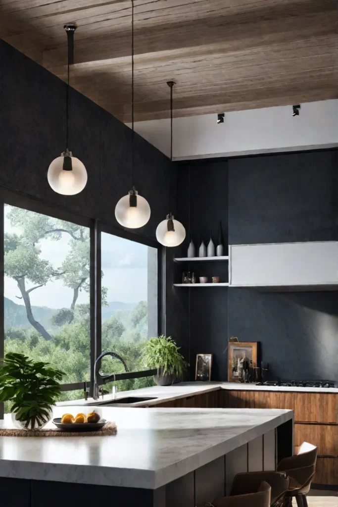 Kitchen with a breakfast nook surrounded by windows