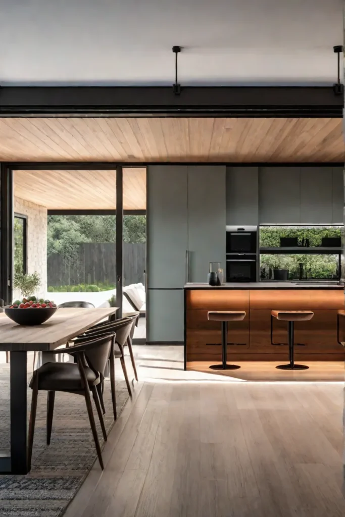 Kitchen with a view of a garden or forested area