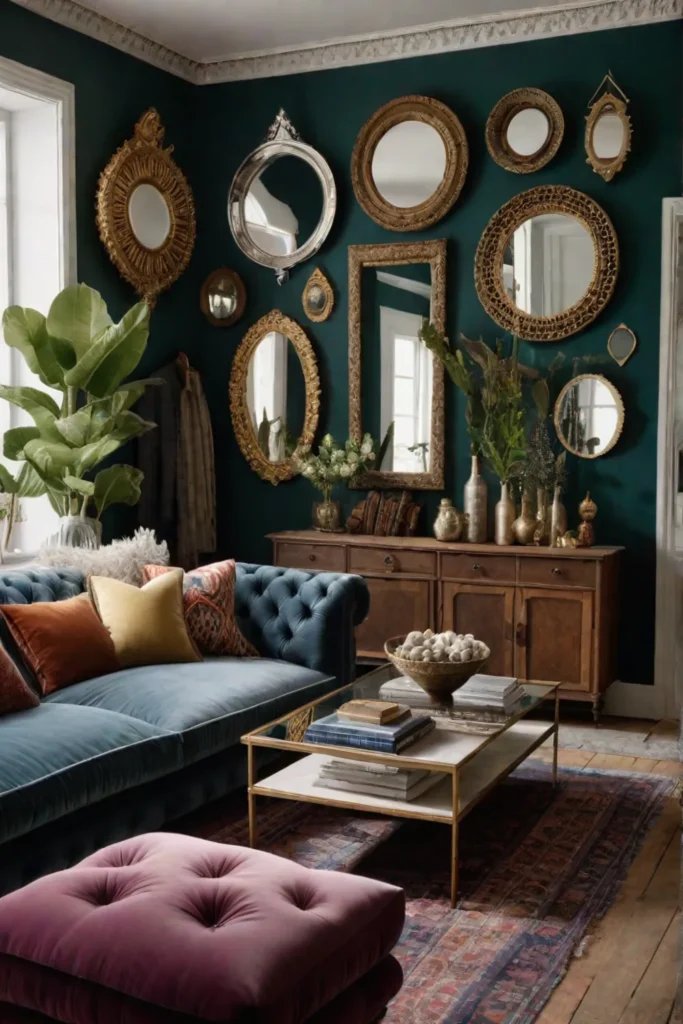 Layered antique mirrors creating a focal point