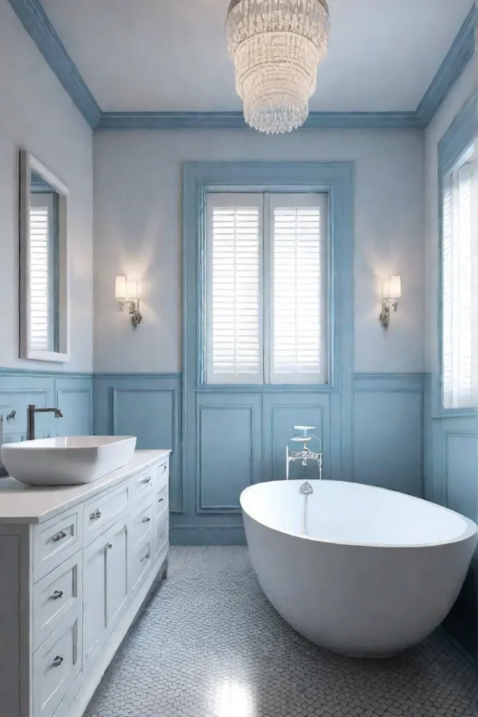 Light and airy bathroom with blue accents