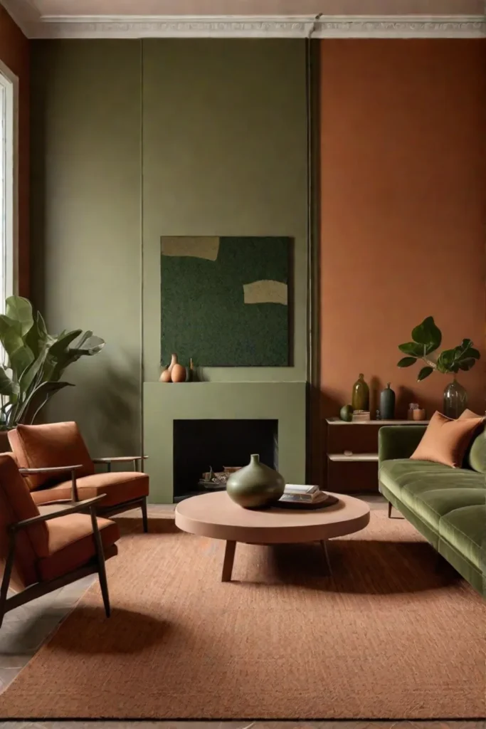 Living room with earthy color palette and natural fibers
