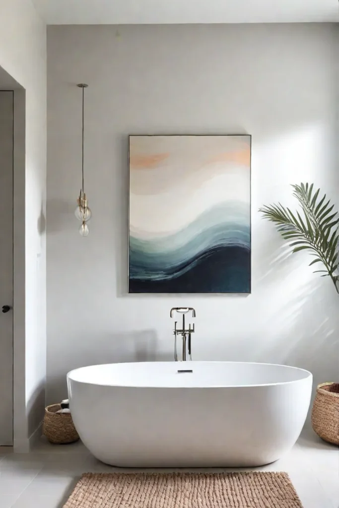 Minimalist bathroom with abstract art