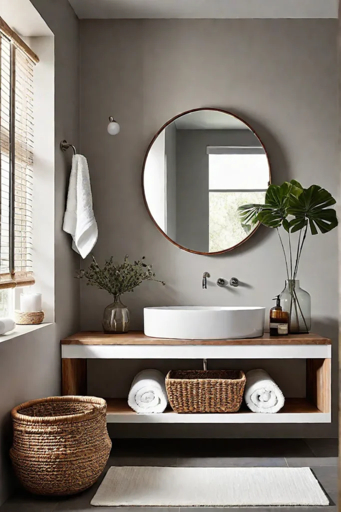 Minimalist bathroom with floating vanity and natural light