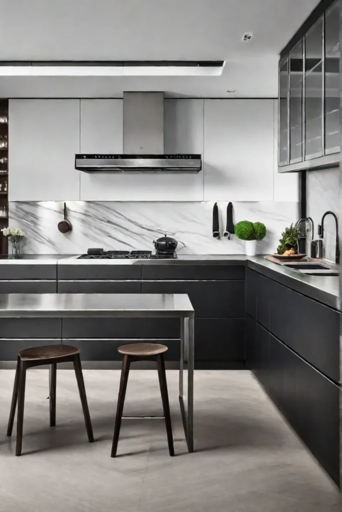 Minimalist kitchen with a stainless steel island