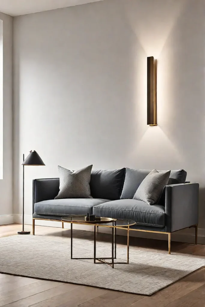 Minimalist living room with statement wall sconce