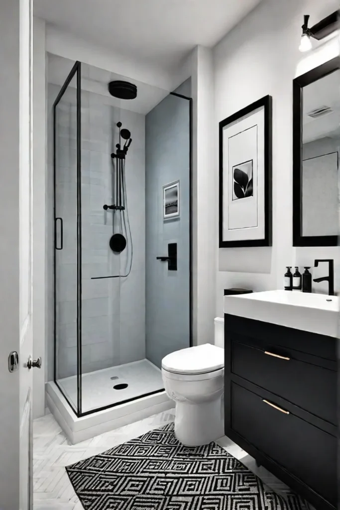 Modern bathroom with black and white decor