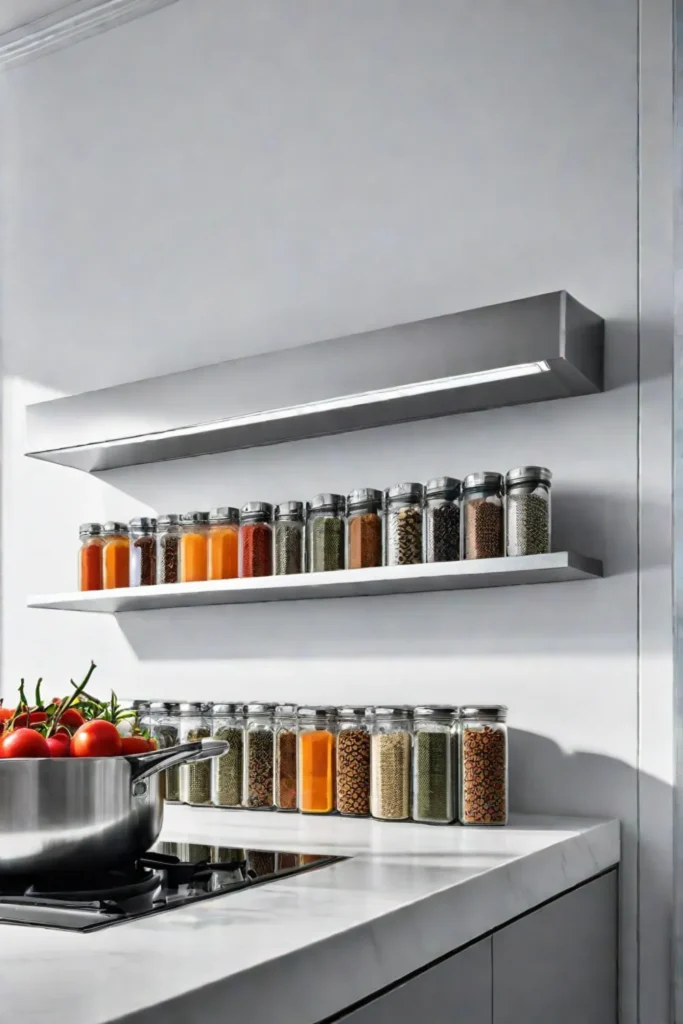 Modern kitchen with a magnetic spice rack for easy access