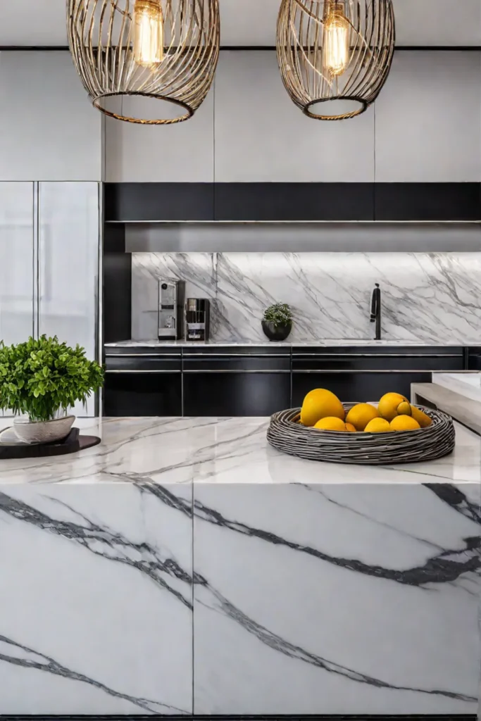 Quartz countertop with intricate patterns