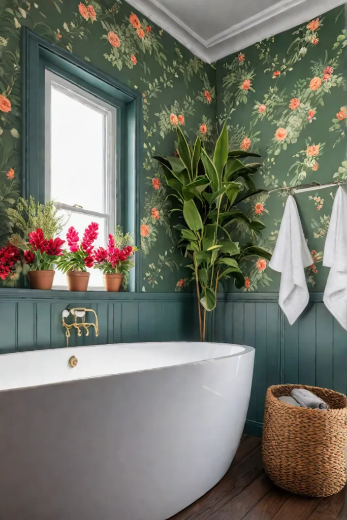 Removable bathroom decor with wallpaper