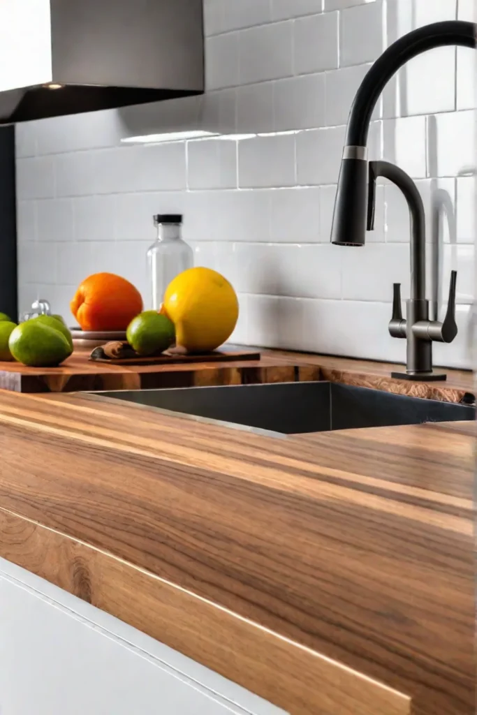 Rustic kitchen with a butcher block countertop