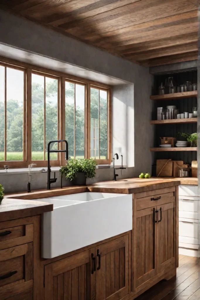 Rusticmodern kitchen with sustainable materials and watersaving solutions