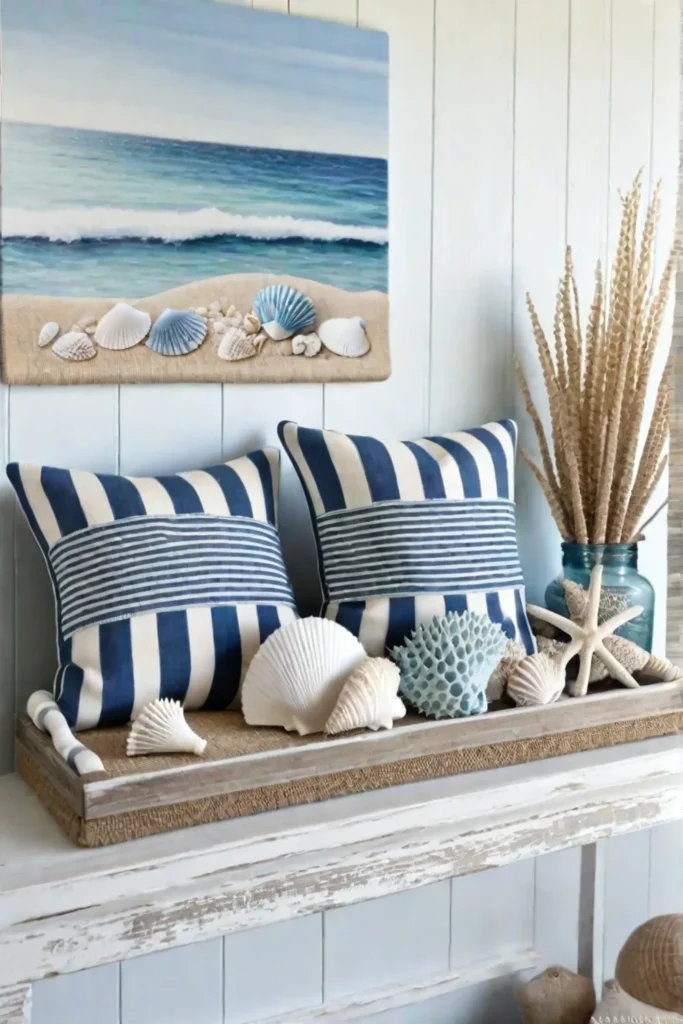 Seashells and coral displayed in a coastalinspired living room