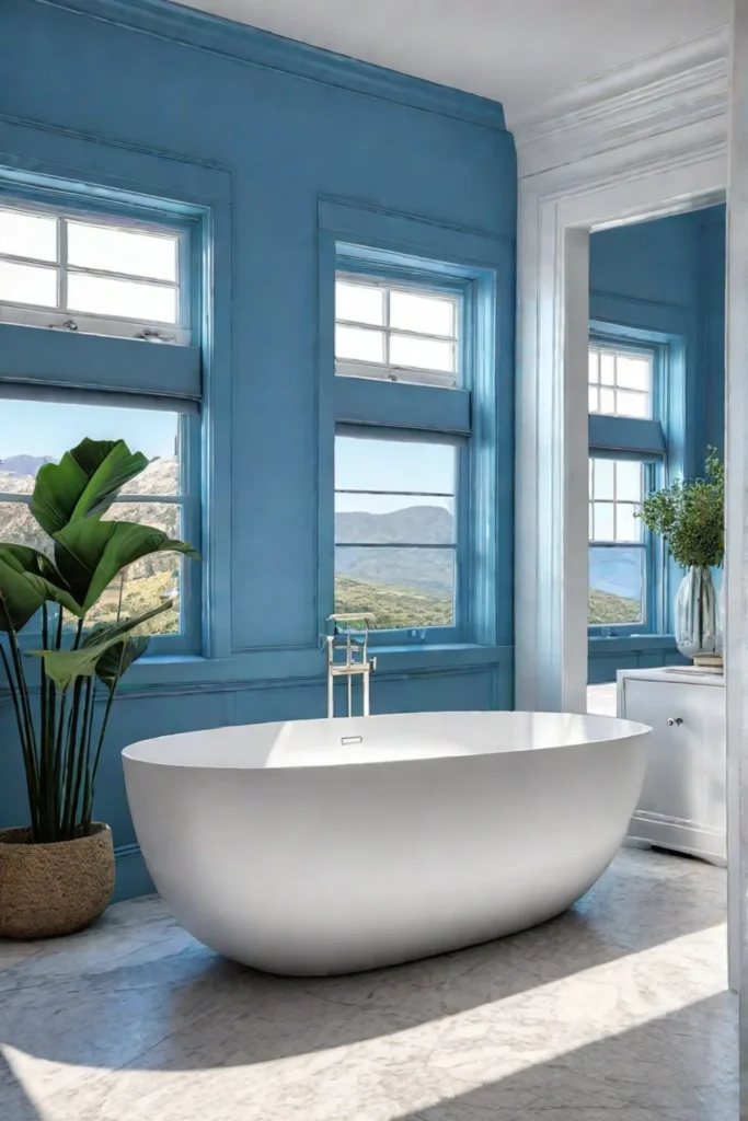 Serene bathroom with blue painted walls