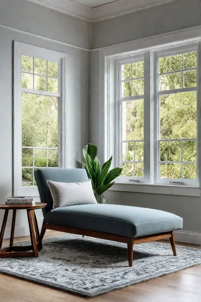 Serene reading corner with neutral tones