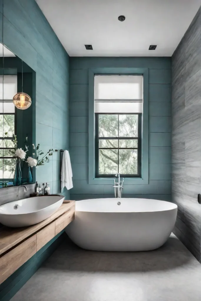 Spacious bathroom with double vanity and soaking tub