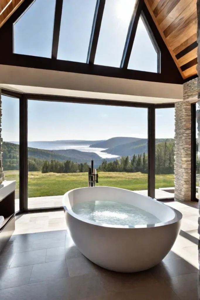 Spalike bathroom with natural stone and freestanding tub