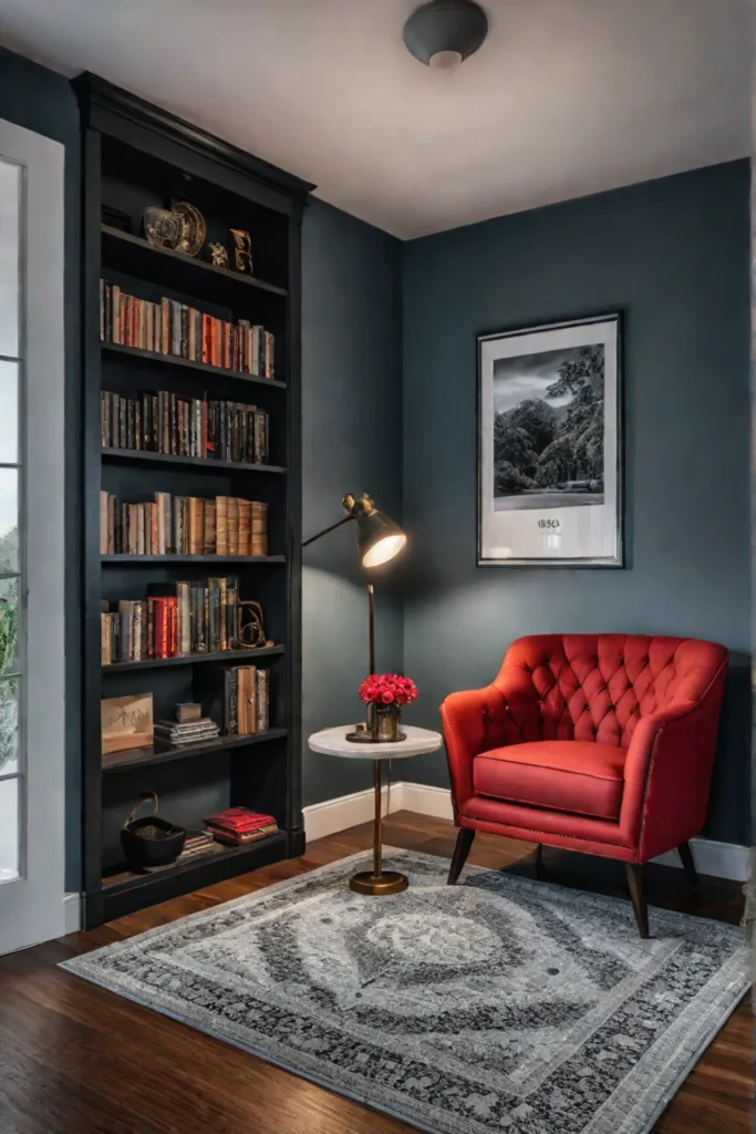 Stair landing reading nook with a cozy and inviting ambiance