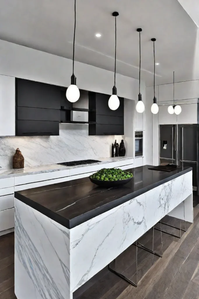 Versatile kitchen with porcelain slab countertops