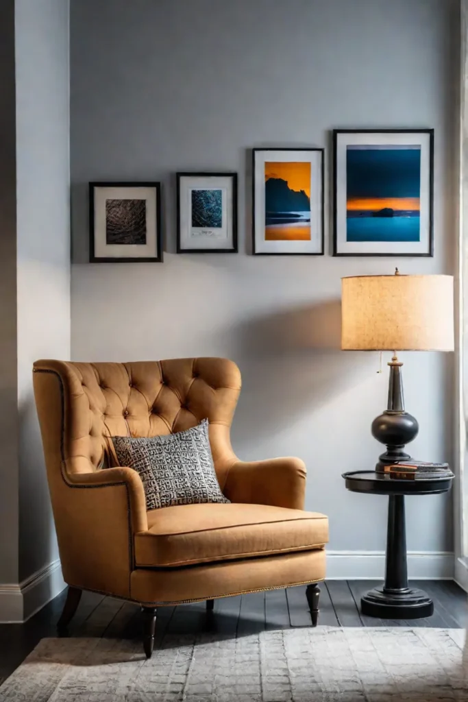 Visually interesting reading corner with mixed patterns