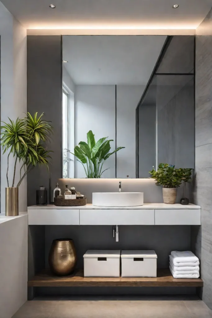 modern bathroom storage and lighting