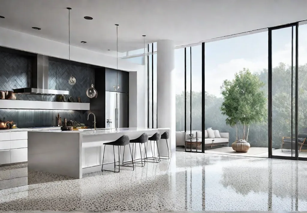 A modern kitchen filled with natural light featuring sleek white cabinets stainlessfeat