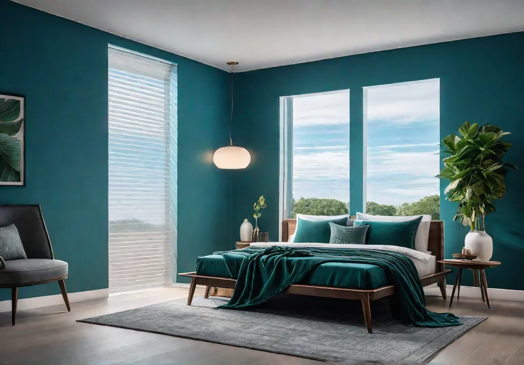 A serene and inviting bedroom sanctuary bathed in calming hues of bluefeat