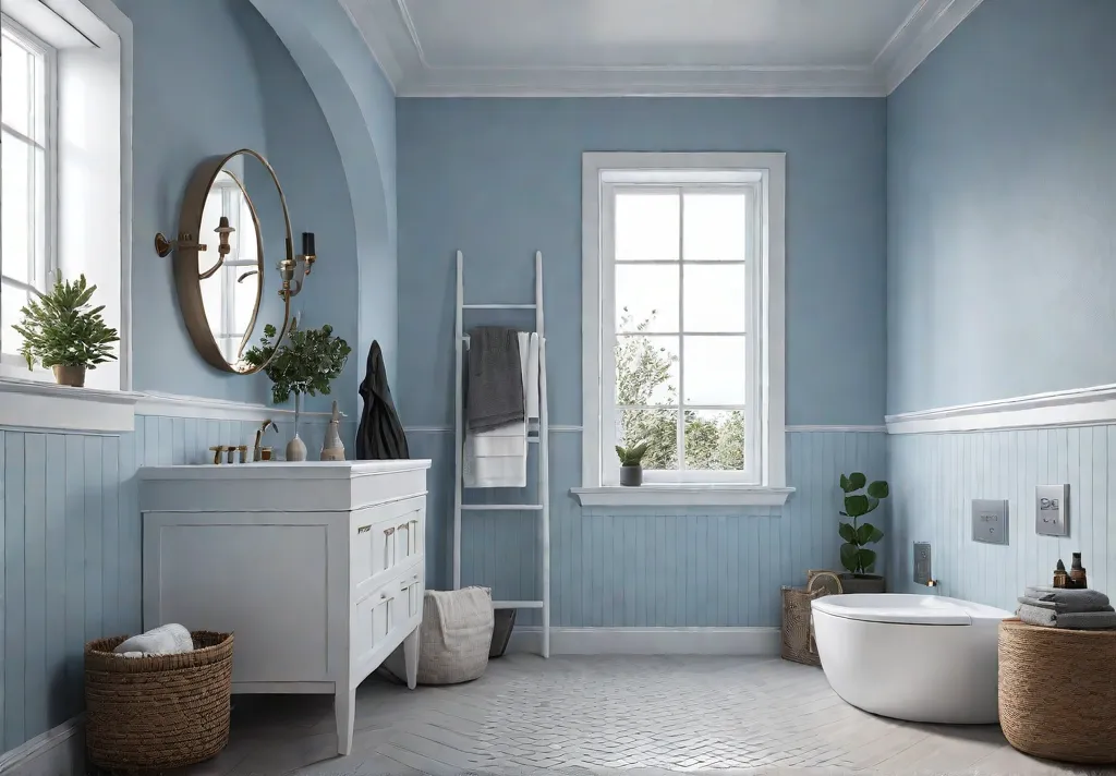 A small bathroom flooded with natural light airy and spacious with palefeat