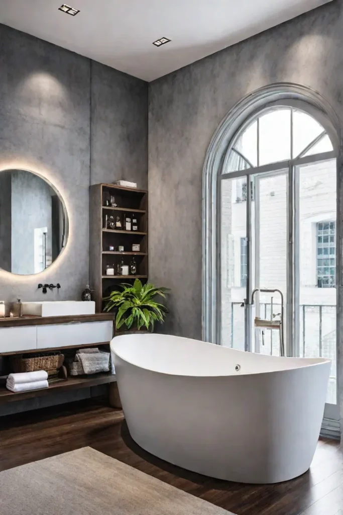 Airy bathroom with unique wall design