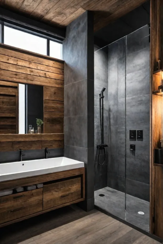 Bathroom reclaimed wood wall