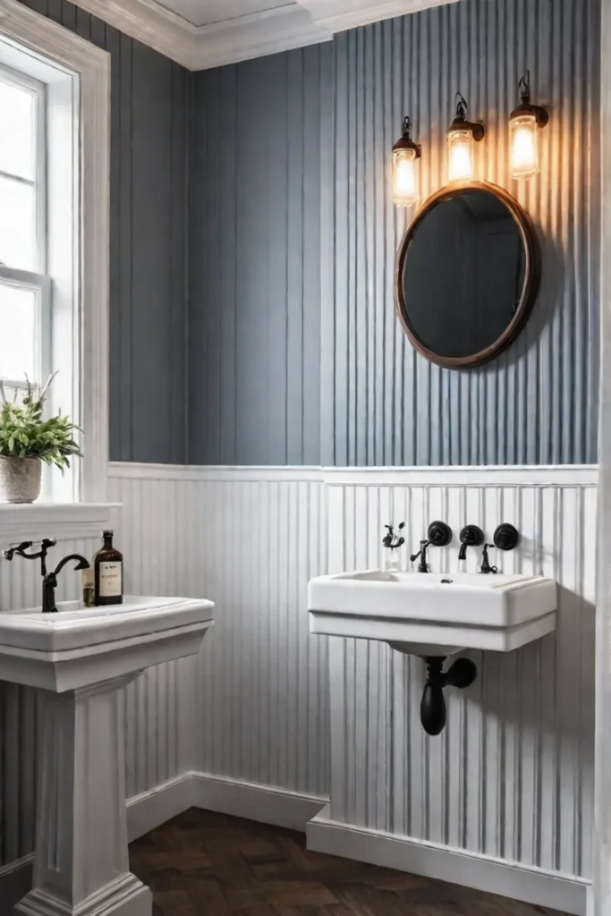 Bathroom with beadboard wallpaper