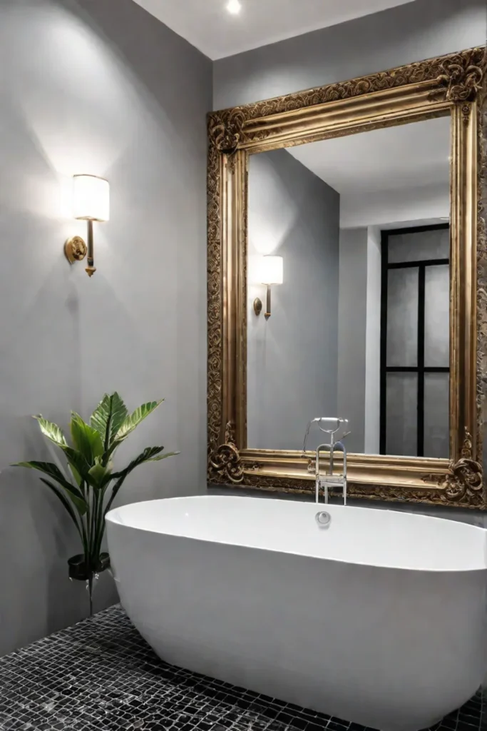 Bathroom with large statement mirror