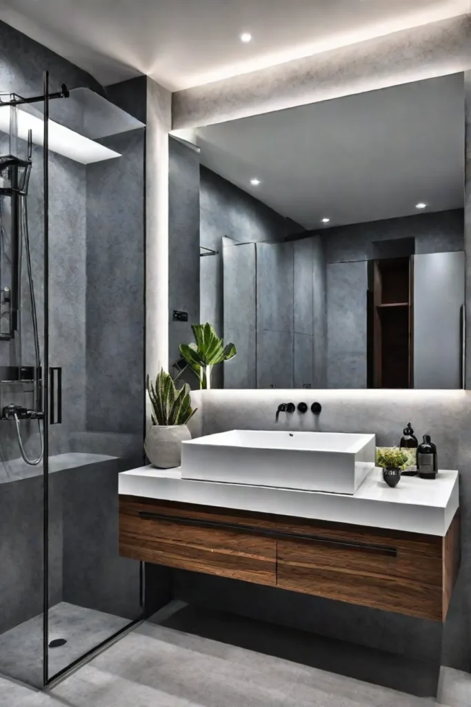 Bathroom with mirror enhancing ceiling height