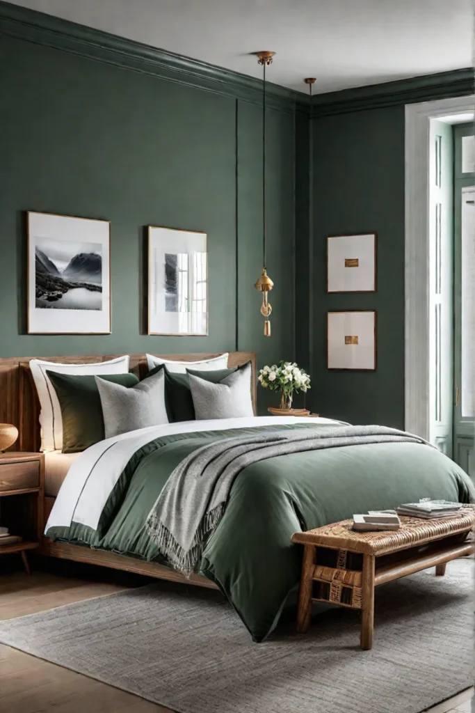 Bedroom with sage green walls