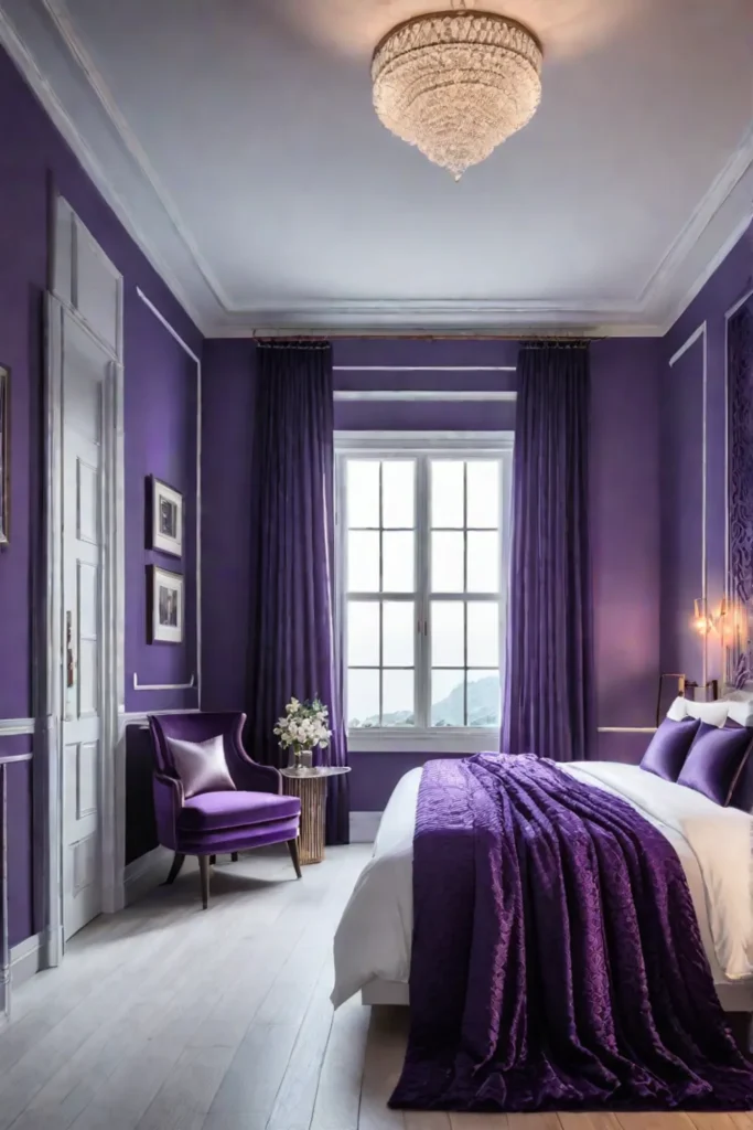 Bohemian bedroom with purple color scheme