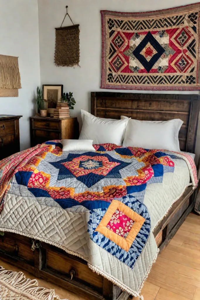 Bohemian bedroom with thrifted decor