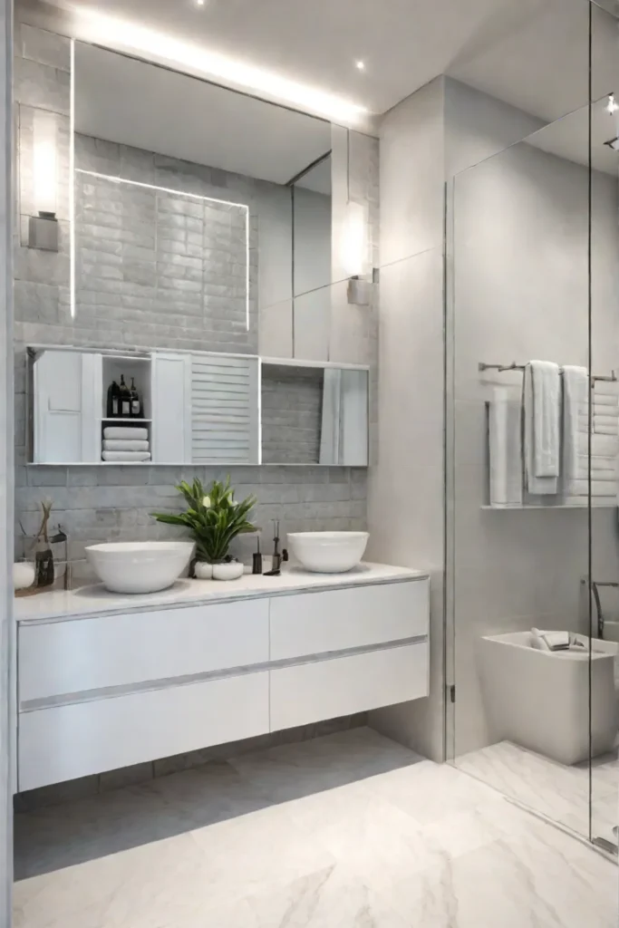 Bright and airy small bathroom with large tiles