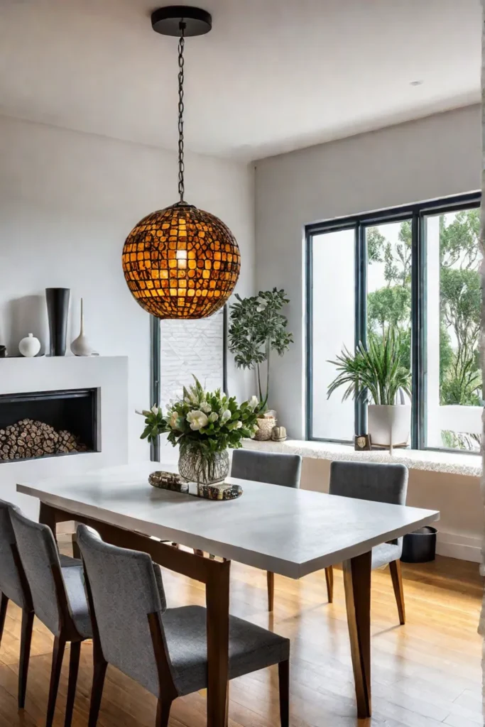 Bright dining space featuring repurposed materials and handmade accents