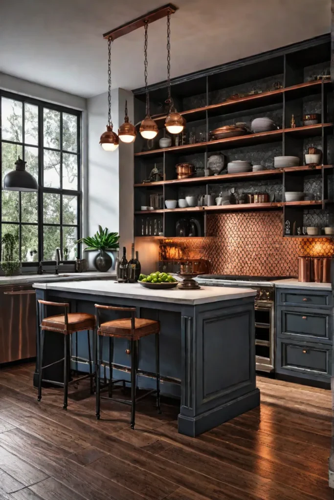 Copper and steel kitchen tile accents