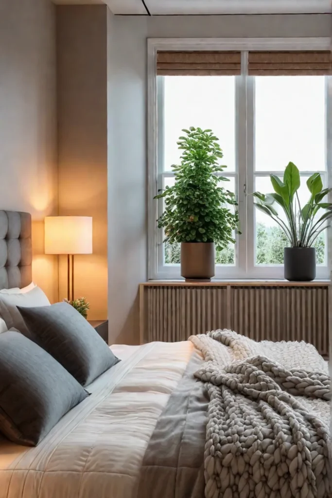 Cozy bedroom in warm beige tones