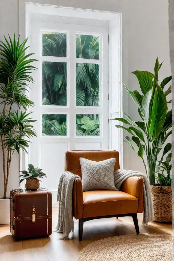 Cozy reading nook with upcycled furniture and natural light