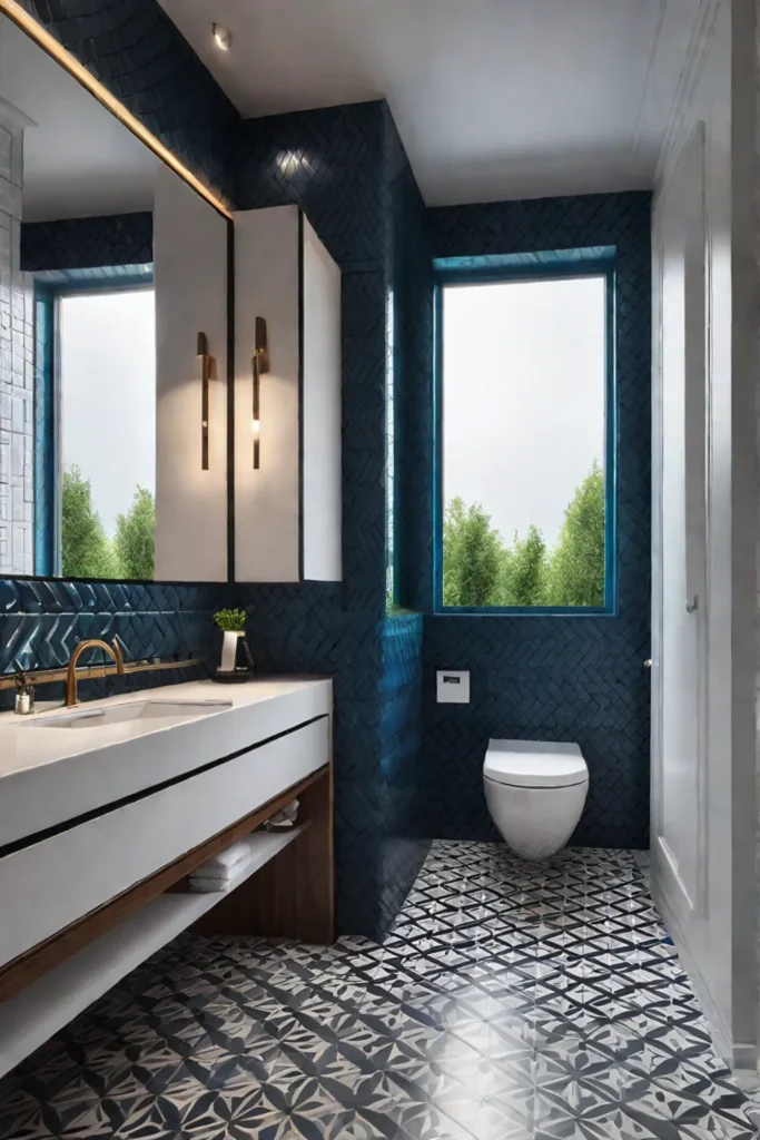 Eclectic bathroom with patterned tiles