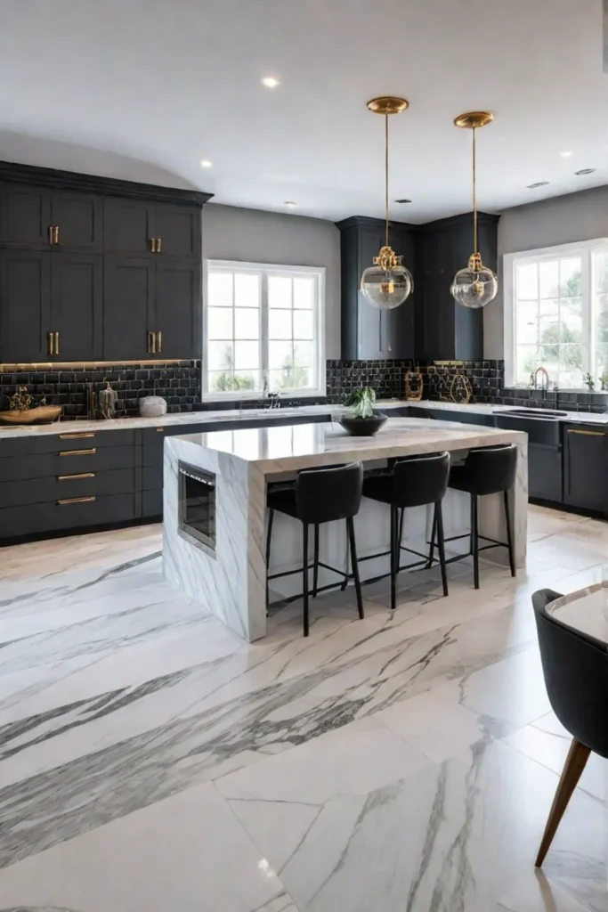 Elegant kitchen with large format tiles