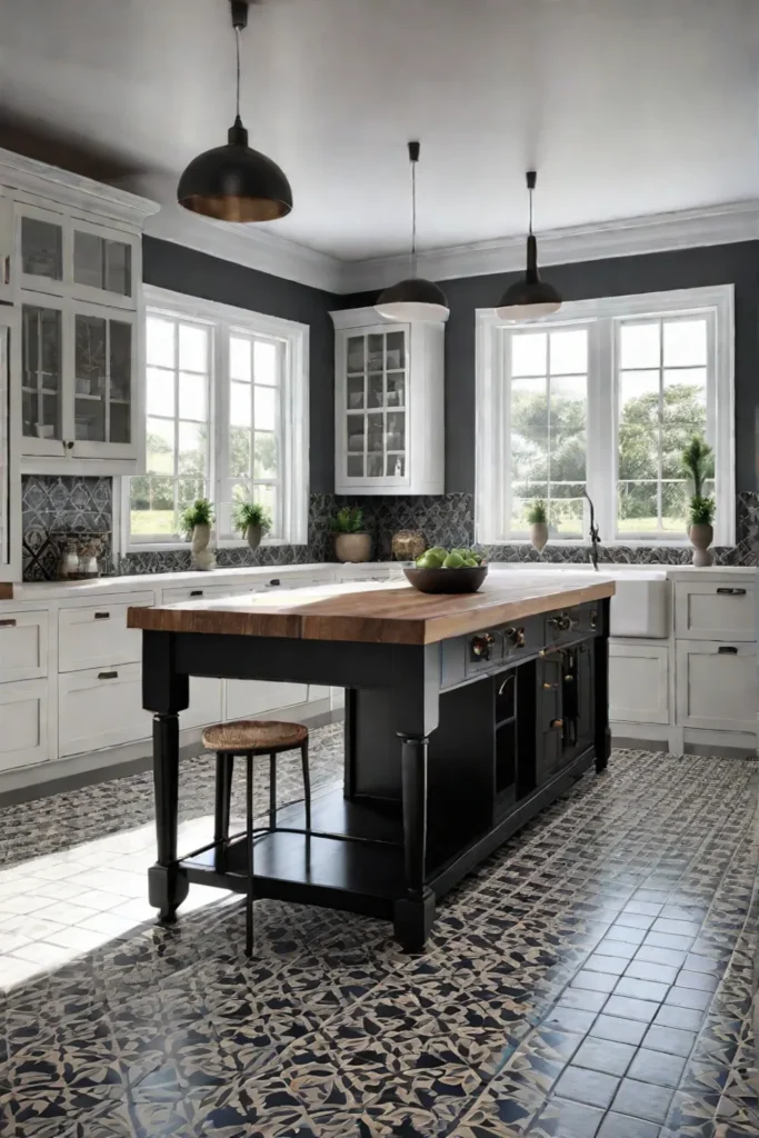 Farmhouse kitchen with encaustic tile