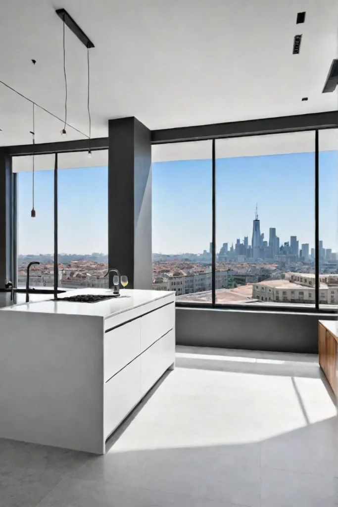 Industrial chic kitchen with durable tile flooring for high traffic