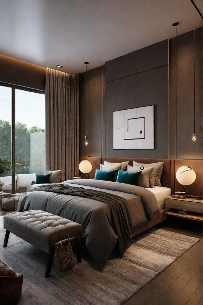 Inviting bedroom with earthy brown walls