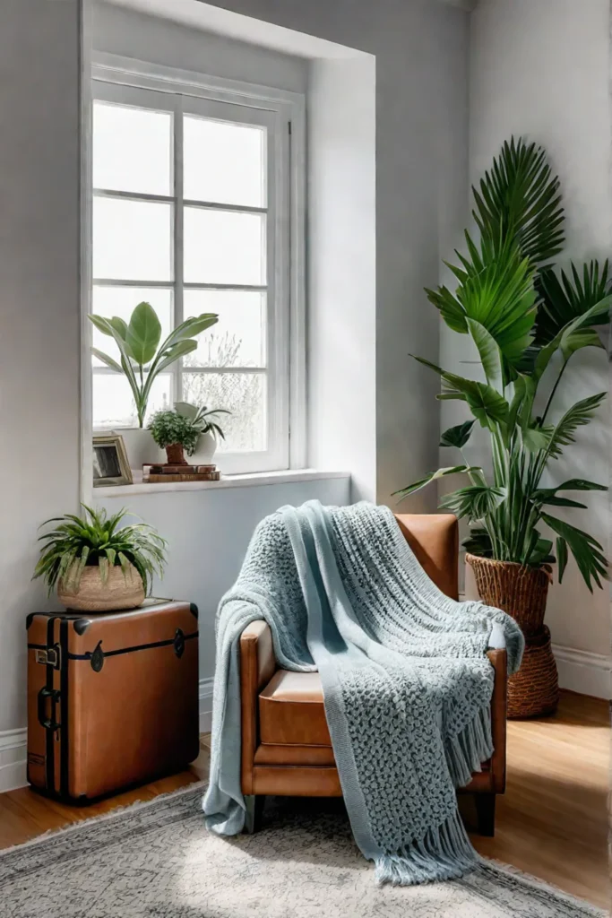 Inviting corner with handmade textiles and houseplants