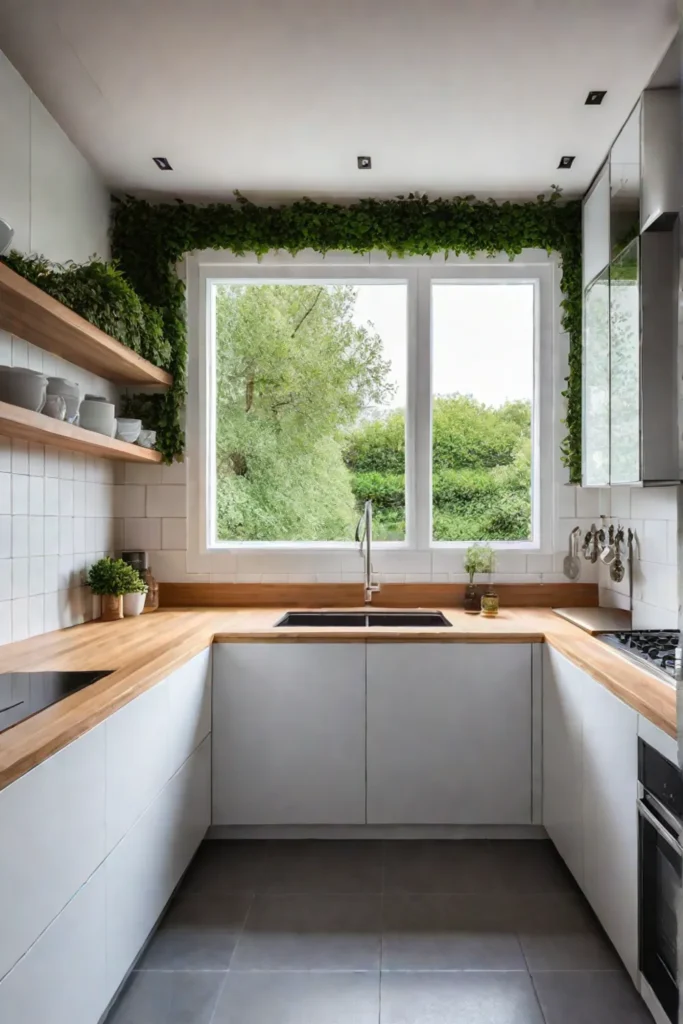 Lightfilled small kitchen with nature views