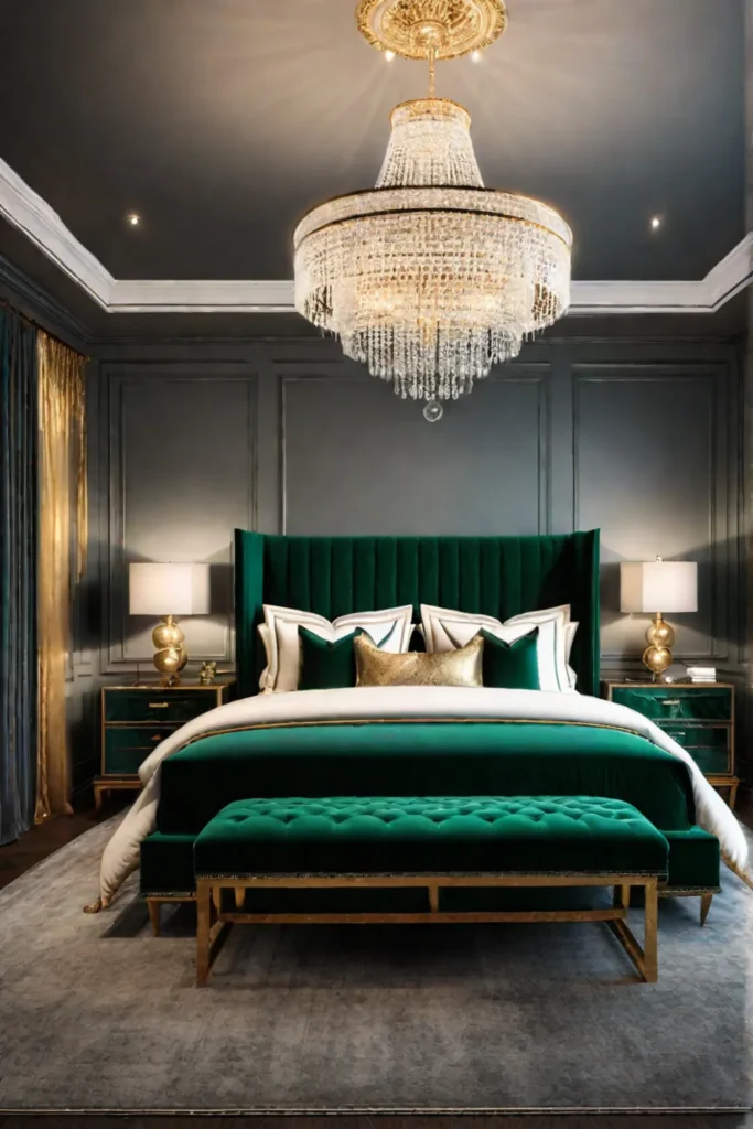 Luxurious bedroom with jewel tones